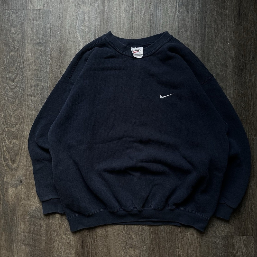 Vintage 90s Y2K Nike Sweatshirt Mens XL Navy Blue Embroidered Swoosh Made in USA